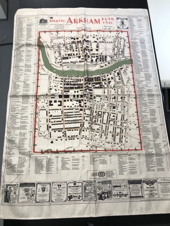 Mapa Arkham, Zew Cthulhu,  druk pod zamowienie, personalizowany druk tkanin,  Mapa drukowana na softshellu. Zbliżenie na tkaninę, pomoc dla graczy.