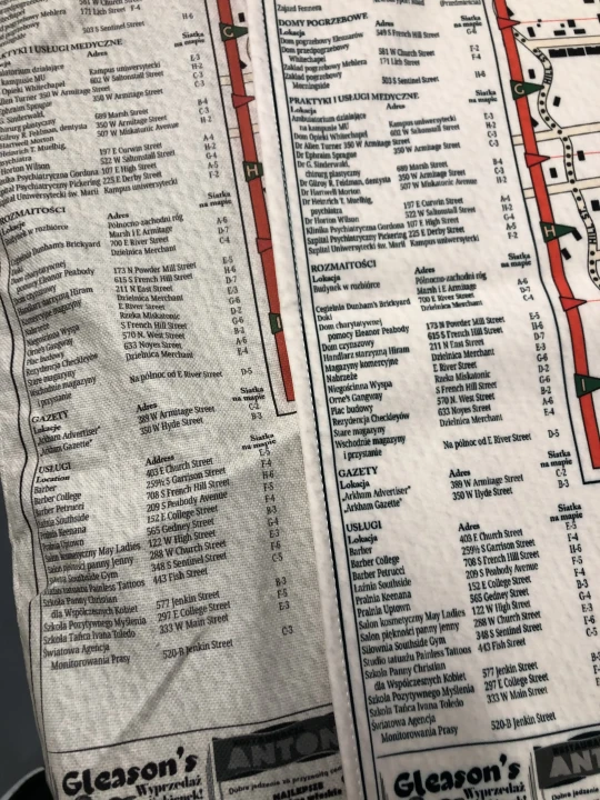 Mapa Arkham, Zew Cthulhu,  druk pod zamowienie, personalizowany druk tkanin,  Mapa drukowana na softshellu. Zbliżenie na tkaninę, porównanie bawełny dekoracyjnej panama i softshellu.