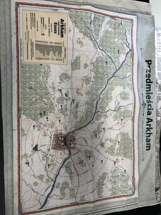 Mapa Arkham, Zew Cthulhu,  Przedmieścia, druk pod zamowienie, personalizowany druk tkanin,  Mapa drukowana na softshellu.