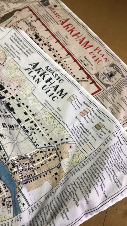 Mapy Arkham, Zew Cthulhu,  druk pod zamowienie, personalizowany druk tkanin,  Mapa drukowana na softshellu.