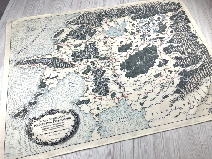 Warlock RPG, Mapa Królestwa,  Królestwo Fesselburgu,  Oficjalna mapa do Warlocka od Wydawnictwa Hengal,  Druk na tkaninie bawełnianej.