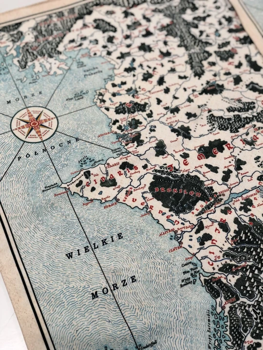 druk na bawełnie panama, Wiedźmin, Północne Królestwa, mapa fantasy,  druk pod indywidualne zamówienie.