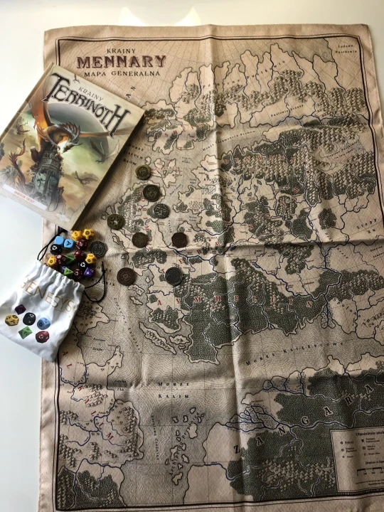 Terrinoth map, Menara, mapa na bawełnie panama, druk na tkaninie bawełnianej.