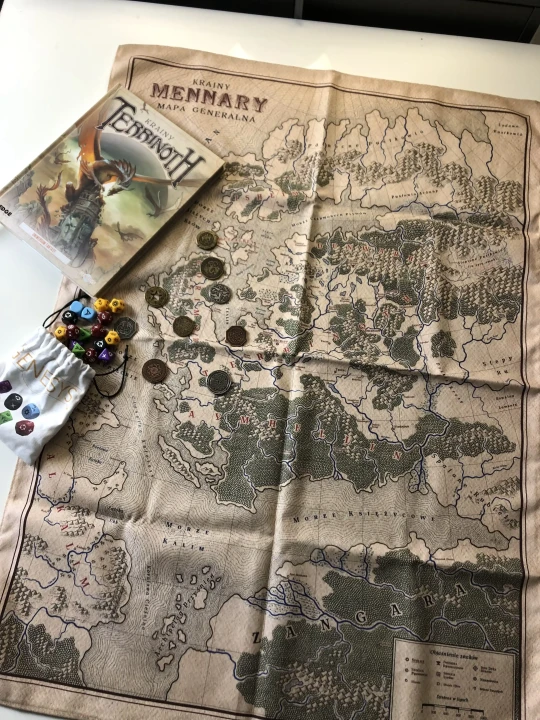 Terrinoth map, Menara, mapa na bawełnie panama, druk na tkaninie bawełnianej.  zbliżenie na tkaninie