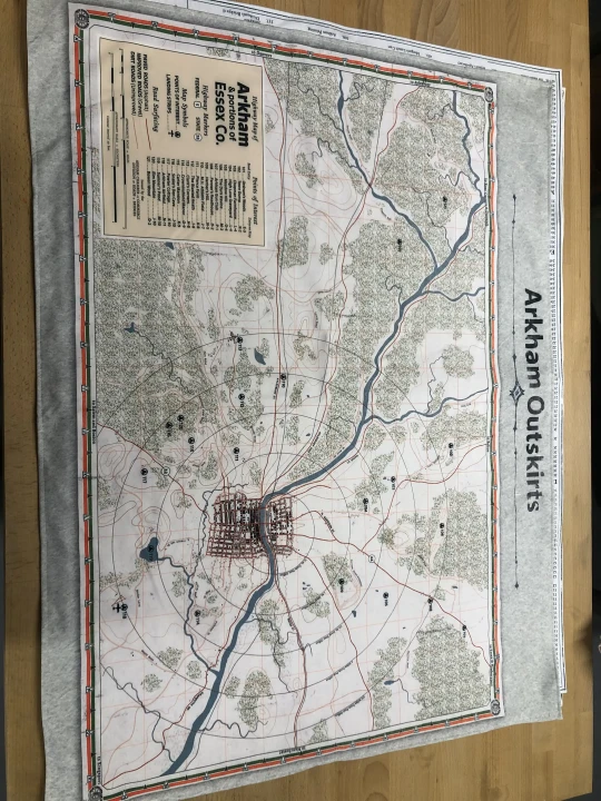 Mapa Arkham, Zew Cthulhu,  druk pod zamowienie, personalizowany druk tkanin,  Mapa drukowana na softshellu. Zbliżenie na tkaninę, księga strażnika Plan Ulic,