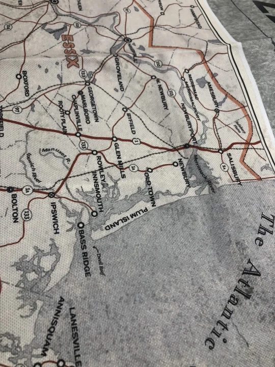 Mapa Arkham, Zew Cthulhu,  druk pod zamowienie, personalizowany druk tkanin,  Mapa drukowana na softshellu. Zbliżenie na tkaninę,  indywidualny druk