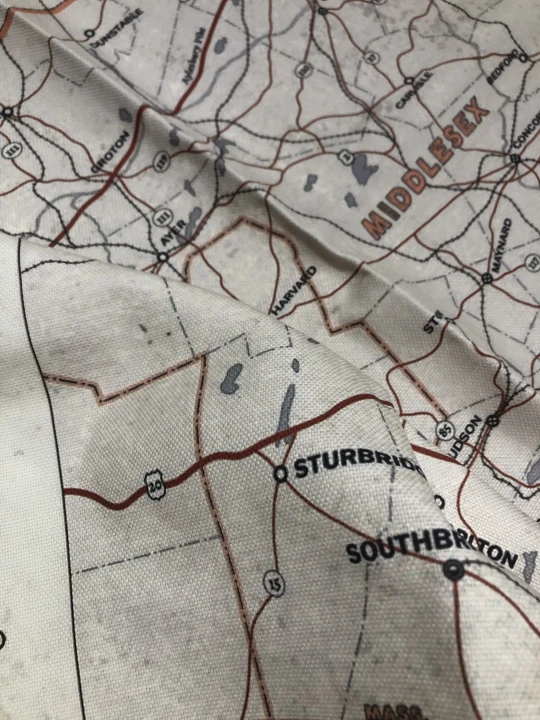 Mapa Arkham, Zew Cthulhu,  druk pod zamowienie, personalizowany druk tkanin,  Mapa drukowana na softshellu. Zbliżenie na tkaninę,  indywidualny druk