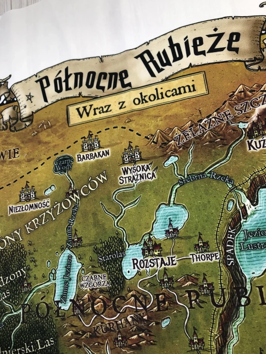 Druk na bawełnie dekoracyjnej Panama, oficjalna mapa do Cienia Władcy Demonów,  Druk pod zamówienie.