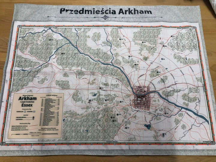 Mapa Arkham, Zew Cthulhu,  druk pod zamowienie, personalizowany druk tkanin,  Mapa drukowana na softshellu. Przedmieścia Arkham