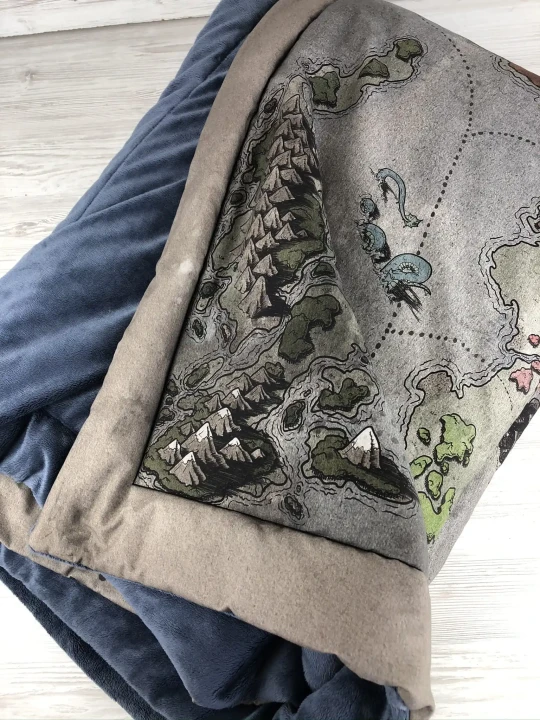 Koc-Kołdra Zintegrowana z Twoją Grafiką (Bawełna + Minky), druk personalizowany,  dowolna grafika na kocu,  ręcznie szyte w polsce, druk tkanin w polsce.   Mapa Fantasy.
